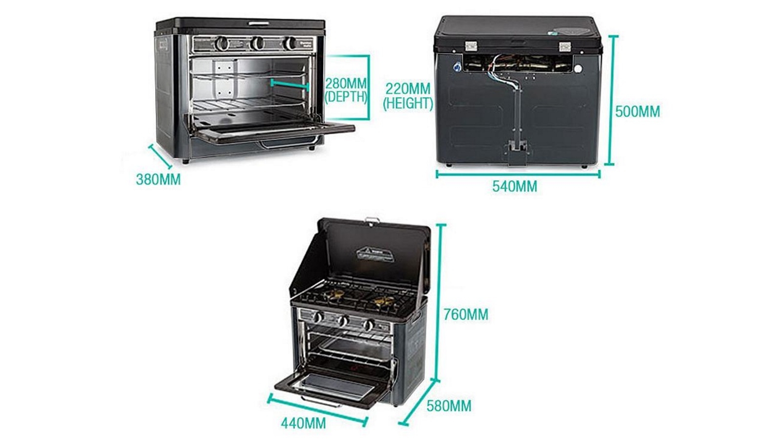 Thermomate 2 Burner Gas Portable Camping Oven Stove Combo Grey