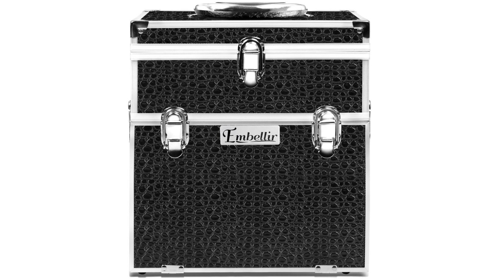 Embellir Portable Cosmetic Beauty Makeup Carry Case with Mirror - Croc Black