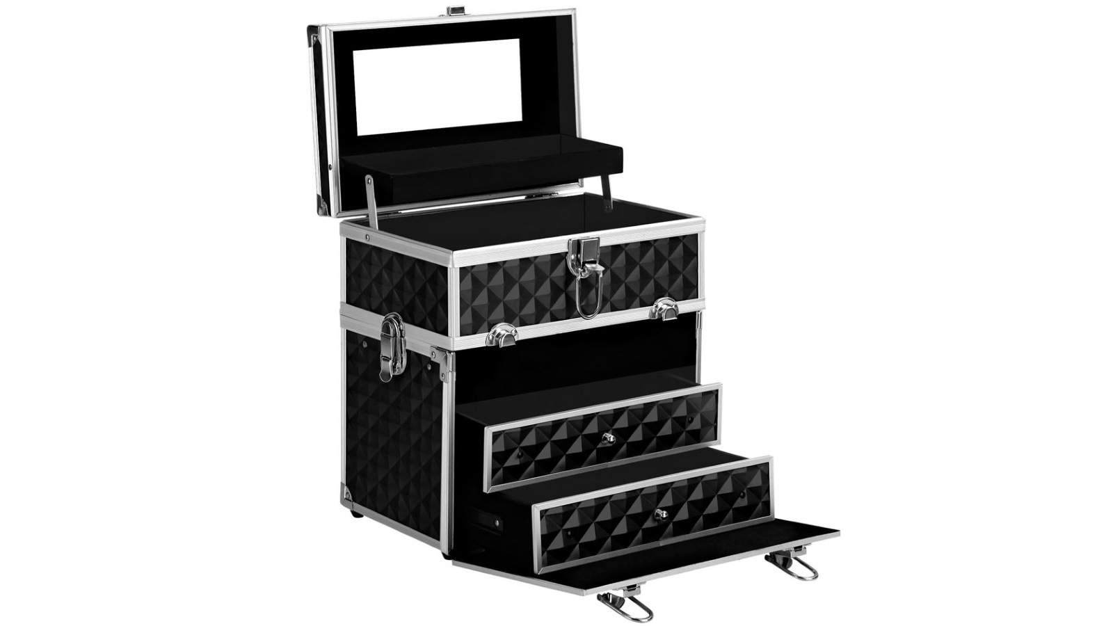 Embellir Portable Cosmetic Beauty Makeup Carry Case with Mirror - Diamond Black