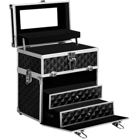 Embellir Portable Cosmetic Beauty Makeup Carry Case with Mirror - Diamond Black