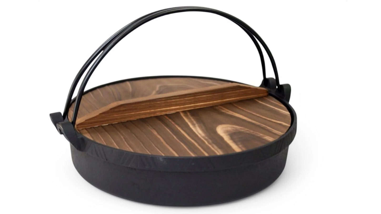 Japanese Cast Iron Sukiyaki Pot Pan with 26cm Wooden Lid
