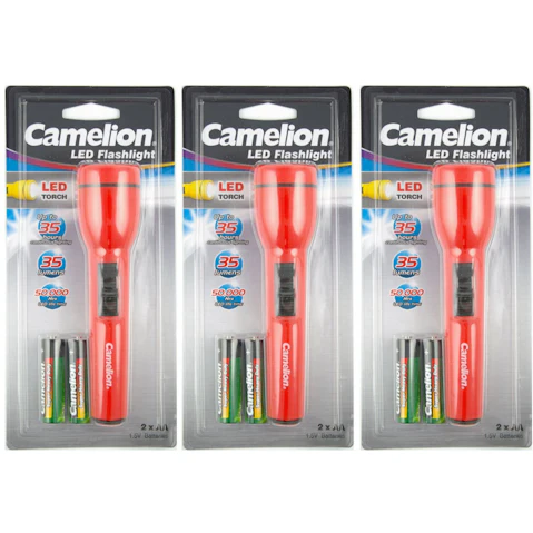 Camelion 3 Piece LED Flashlight - Red