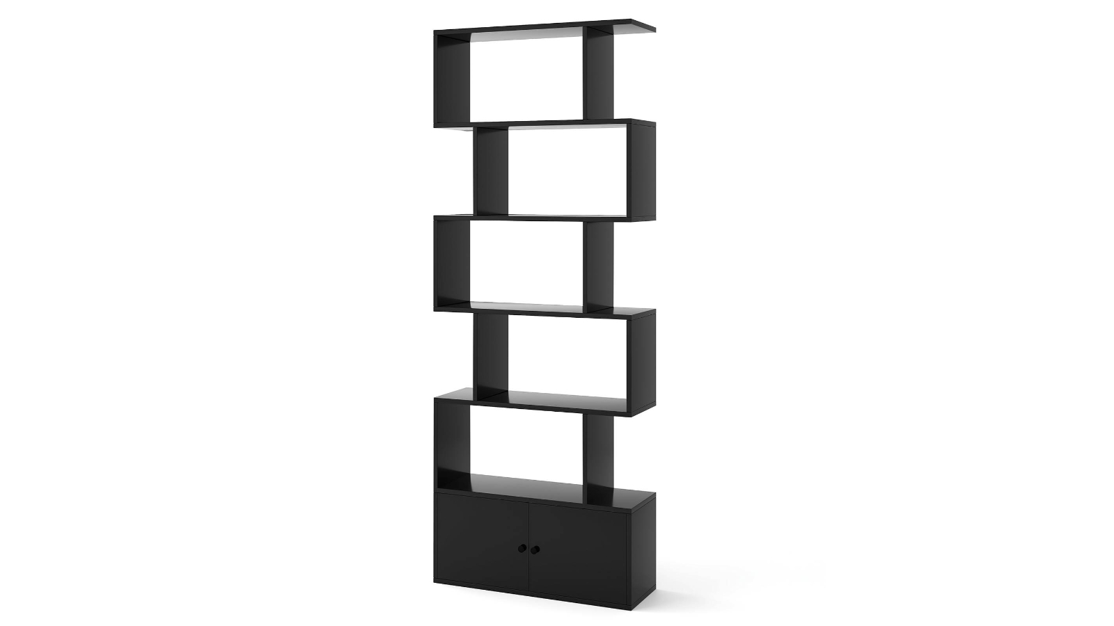 Costway 6-Tier S-Shaped Bookshelf with Cabinet - Black