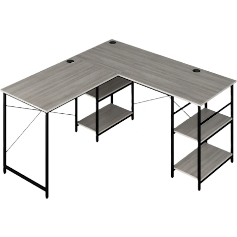 Costway 2 Person Convertible Corner Desk with Storage Shelves - Grey
