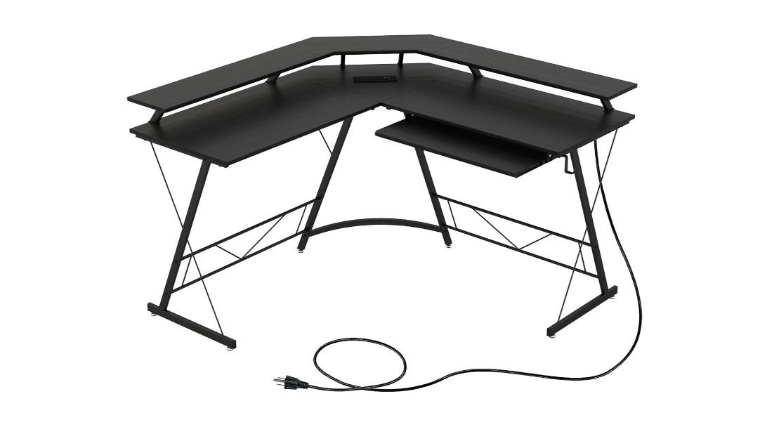 Costway L-Shaped Reversible Computer Table with Keyboard Tray - Black