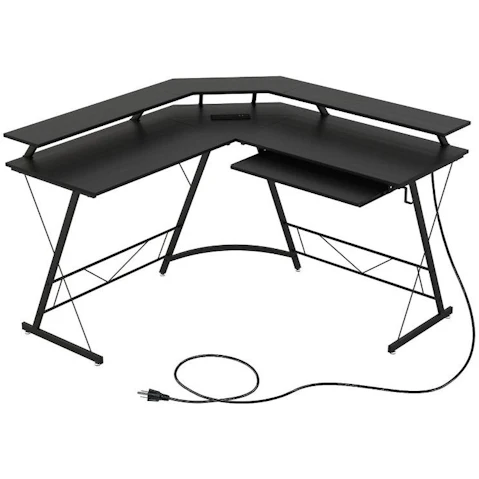 Costway L-Shaped Reversible Computer Table with Keyboard Tray - Black