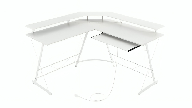 Costway L-Shaped Reversible Table with Power Outlet Monitor Stand and Keyboard Tray