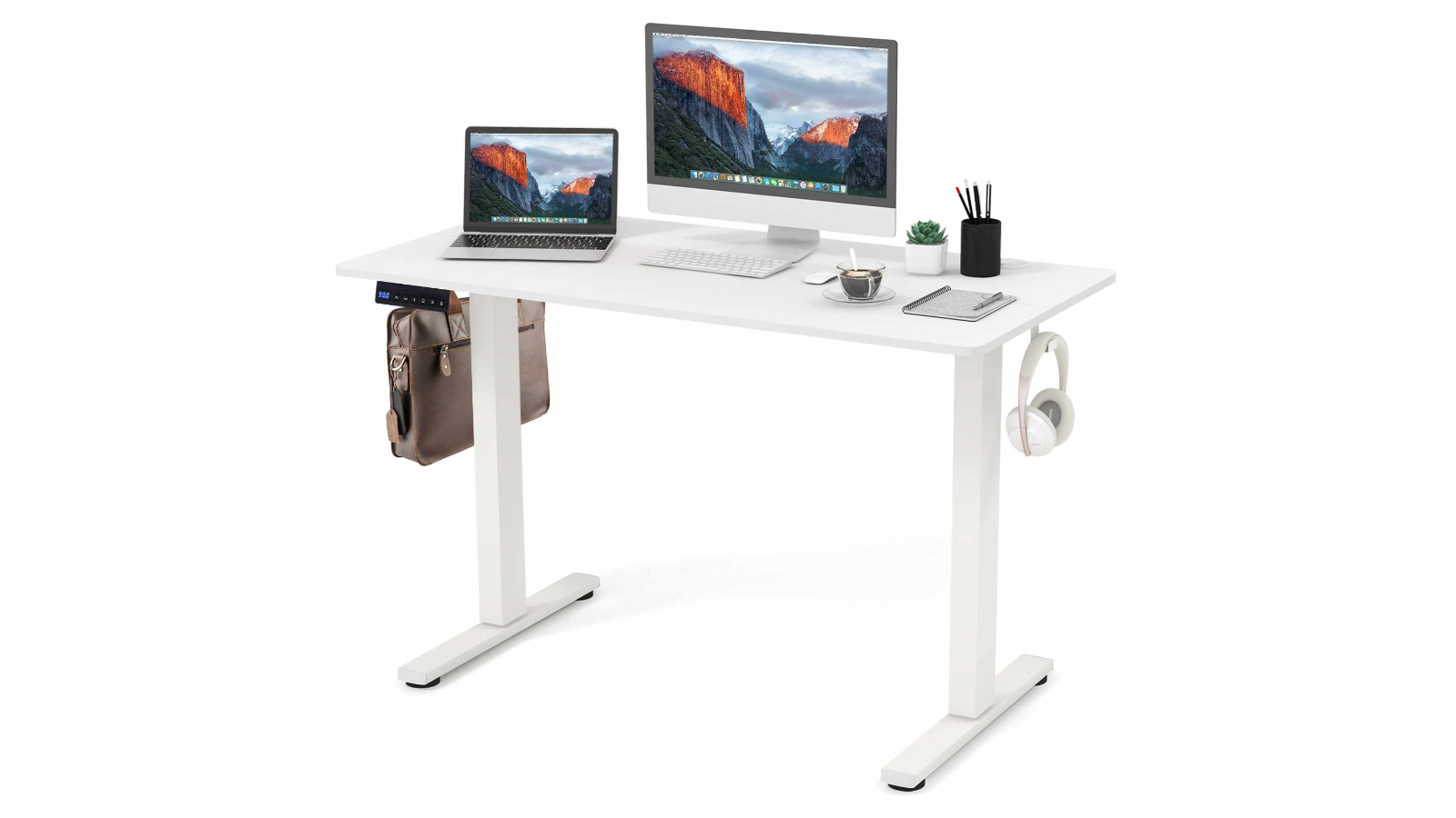 Costway Motorised Sit Stand Computer Desk - White