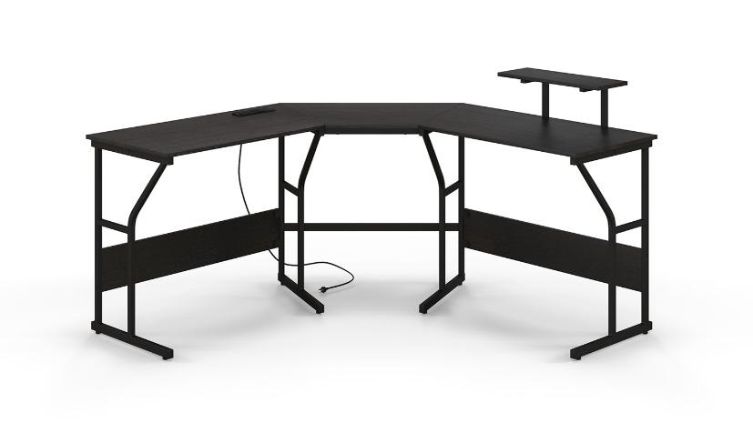 Costway L-Shape Corner Computer Study Table with Power Outlet - Black