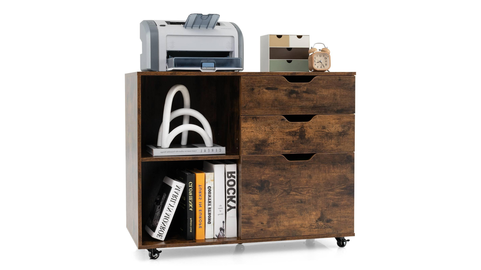Costway 3-Drawer Office Mobile Rolling Filing Storage Cabinet - Coffee