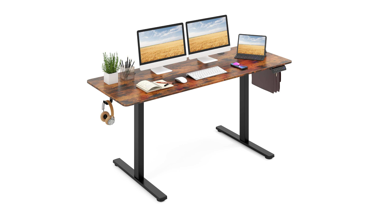 Costway 1.6metre Electric Standing Desk with Control Panel - Brown