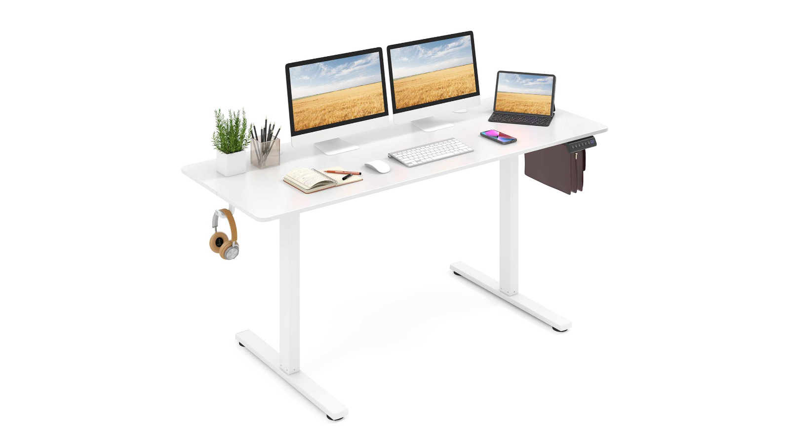 Costway 1.6metre Electric Standing Desk with Control Panel - White