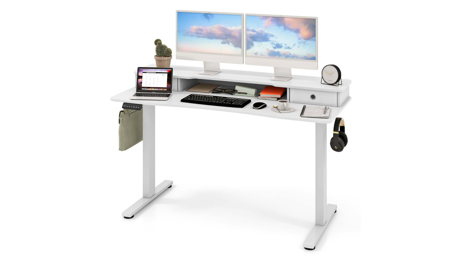 Costway 140 x 60cm Electric Standing Desk with Control Panel - White