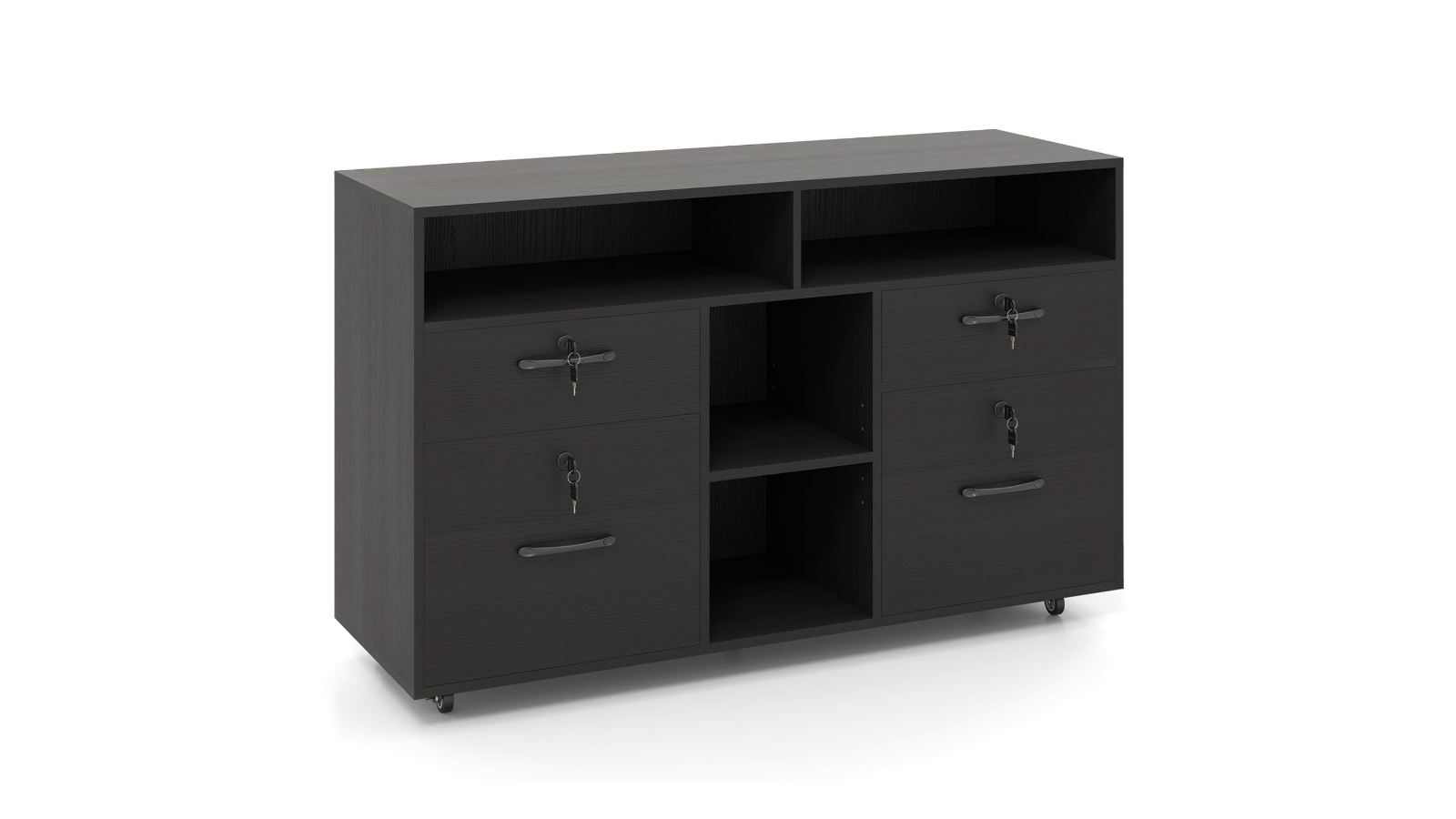 Costway 4-Drawer Mobile Filing Cabinet with Lock and Adjustable Shelf - Black