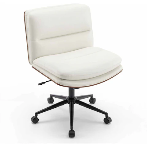 Costway Leather Padded Seat Office Chair with Backrest - White