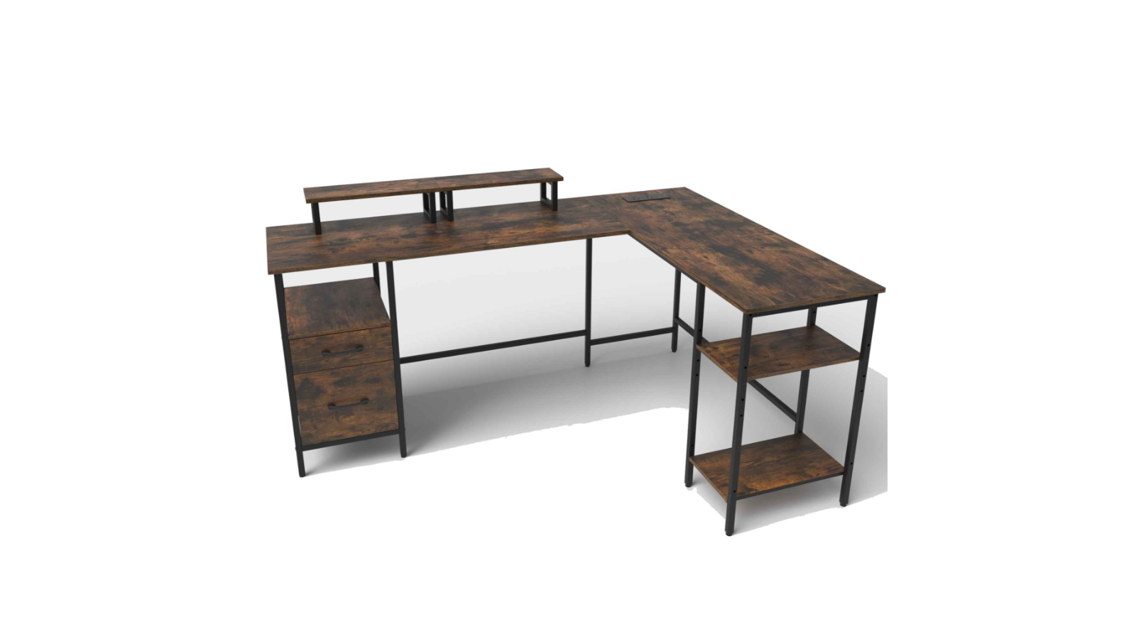 Costway 2-Drawer Adjustable Shelf L-Shaped Reversible Computer Desk with Power Outlet