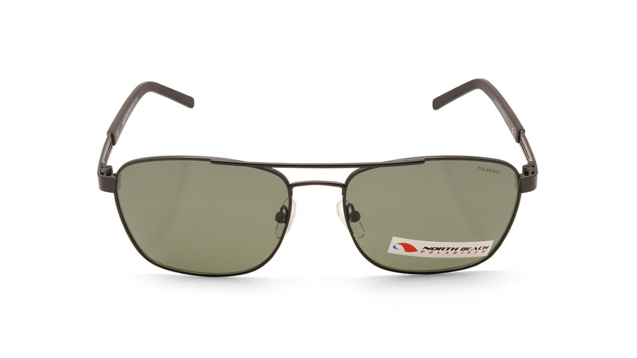 North Beach 70570 Unisex Anago Polarised Pilot Sunglasses - Matte Black/Green