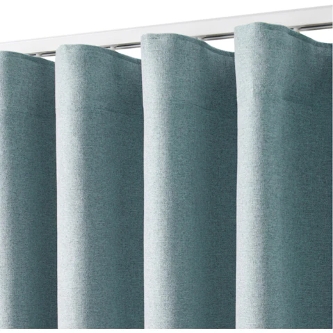 Cadence and Co Track Dusty Blue Bennett Faux Linen Blockout S-Fold Curtain