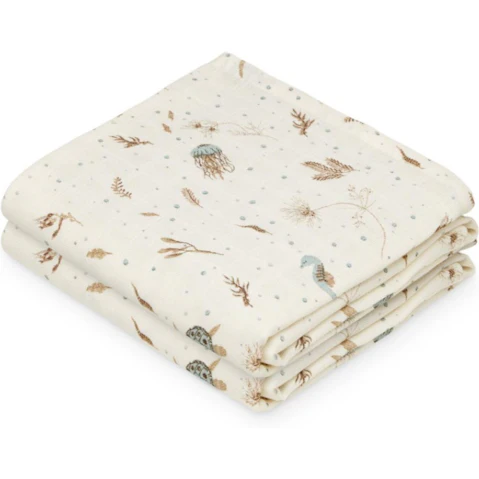 Cam Cam Copenhagen 2 Piece Sea Garden Muslin Cloth - 70 x 70cm