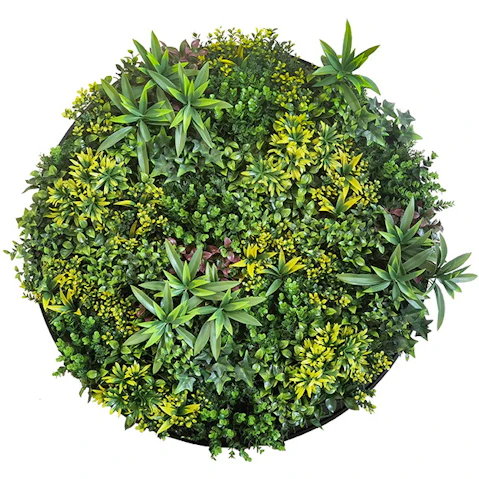 YES4HOMES Green Artificial Plant Wall Disc Art with Fireworks Black Frame - 100cm