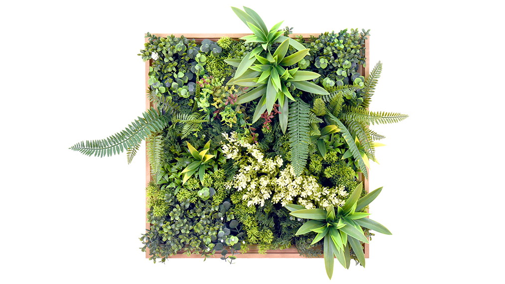 YES4HOMES 3D Green Artificial Plants Panel Wall Art with Vertical Frame - 50x50cm