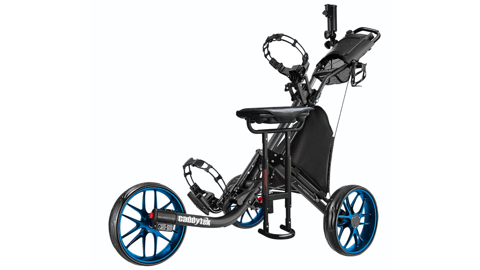CaddyTek EZ-Fold Removable Seat 3-Wheel Golf Buggy Push Cart - Blue