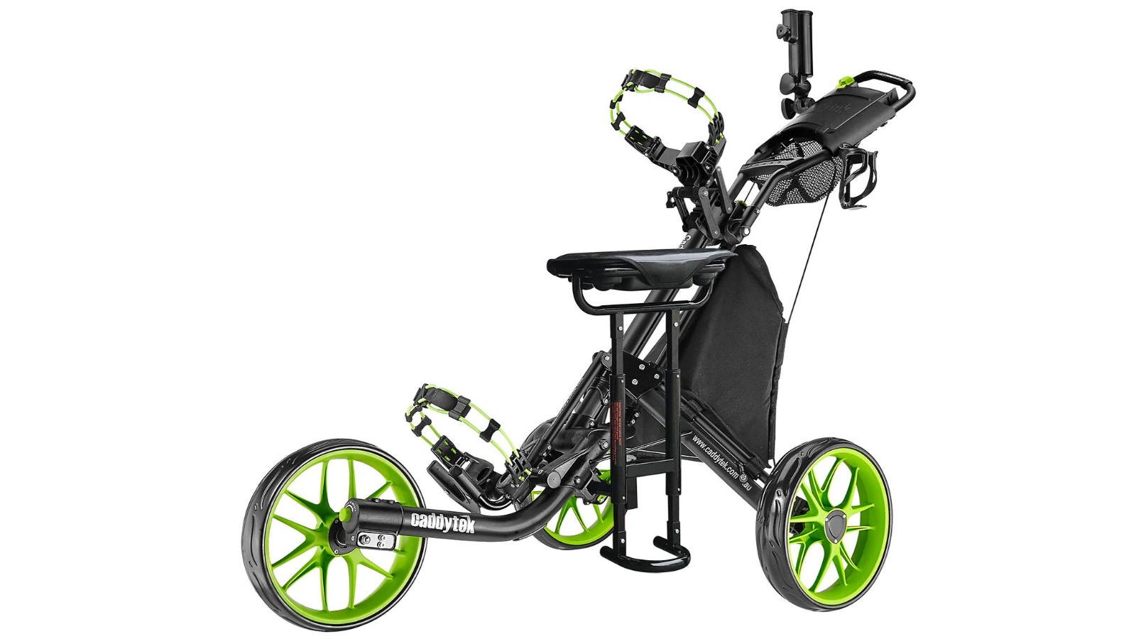 CaddyTek EZ-Fold Removable Seat 3-Wheel Golf Buggy Push Cart - Lime