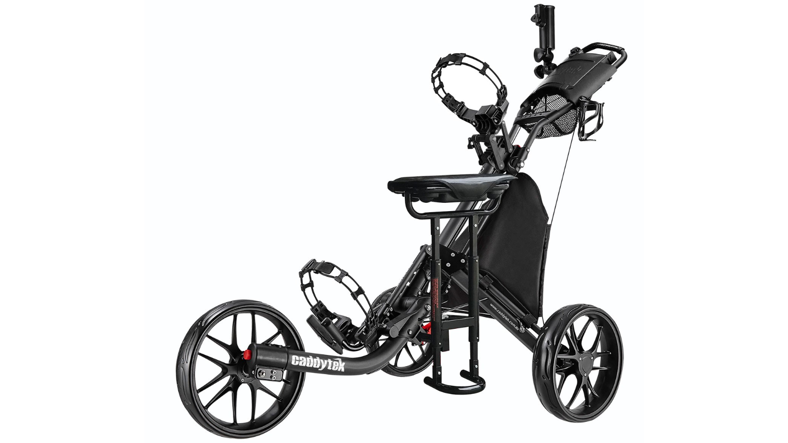 CaddyTek EZ-Fold Removable Seat 3-Wheel Golf Buggy Push Cart - Dark Grey