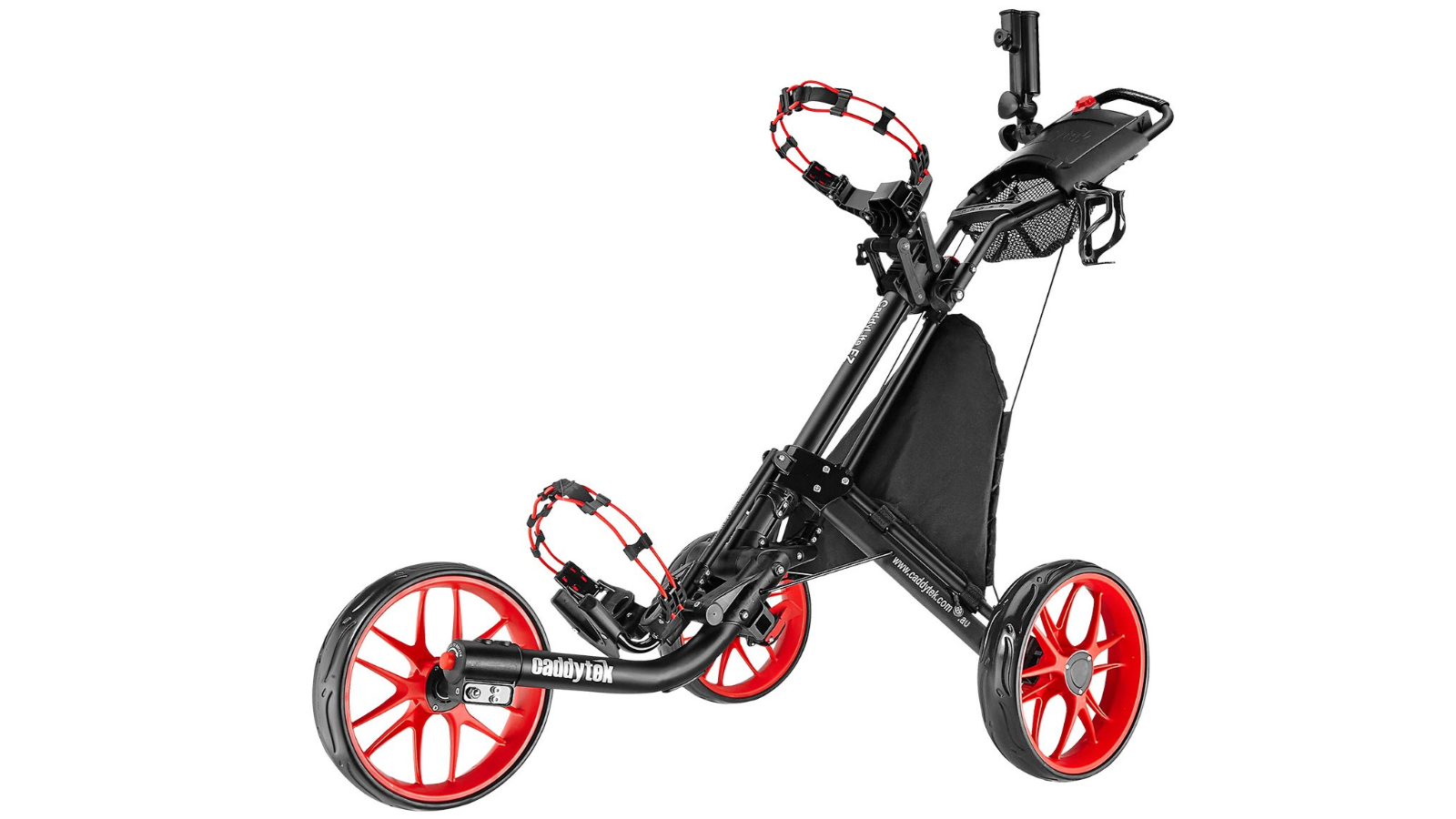 CaddyTek EZ-Fold Pro 3-Wheel Golf Buggy Push Cart - Red