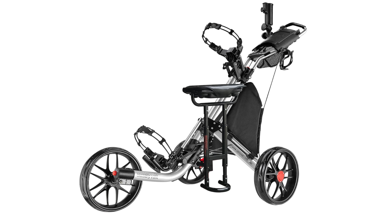 CaddyTek EZ-Fold Removable Seat 3-Wheel Golf Buggy Push Cart - Silver
