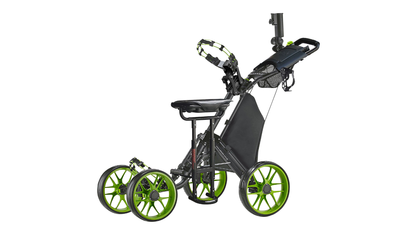 CaddyTek Pro One-Click Folding 4-Wheel Removable Seat Golf Push Cart - Lime
