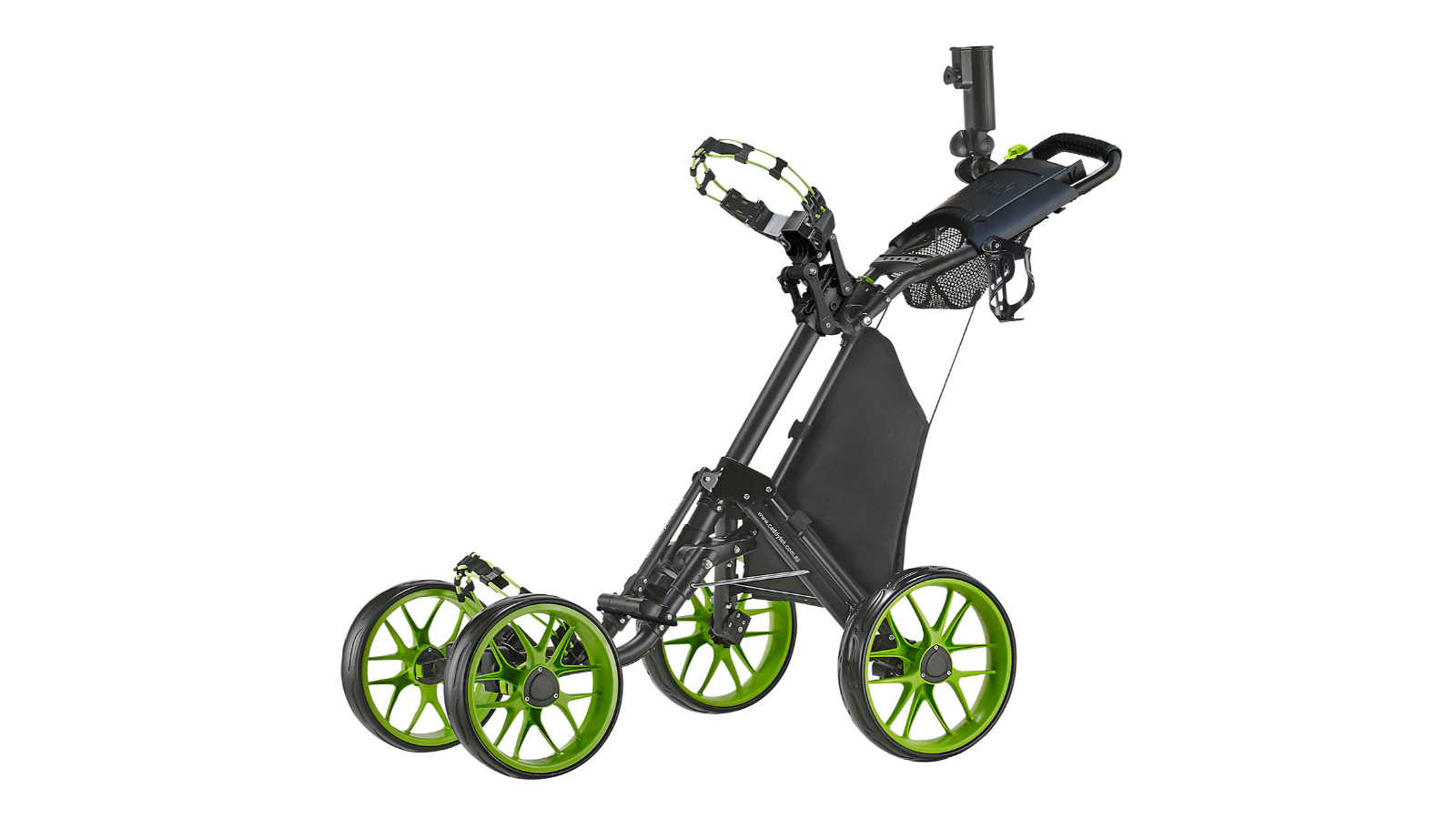 CaddyTek Pro One-Click Folding 4-Wheel Golf Push Cart - Lime