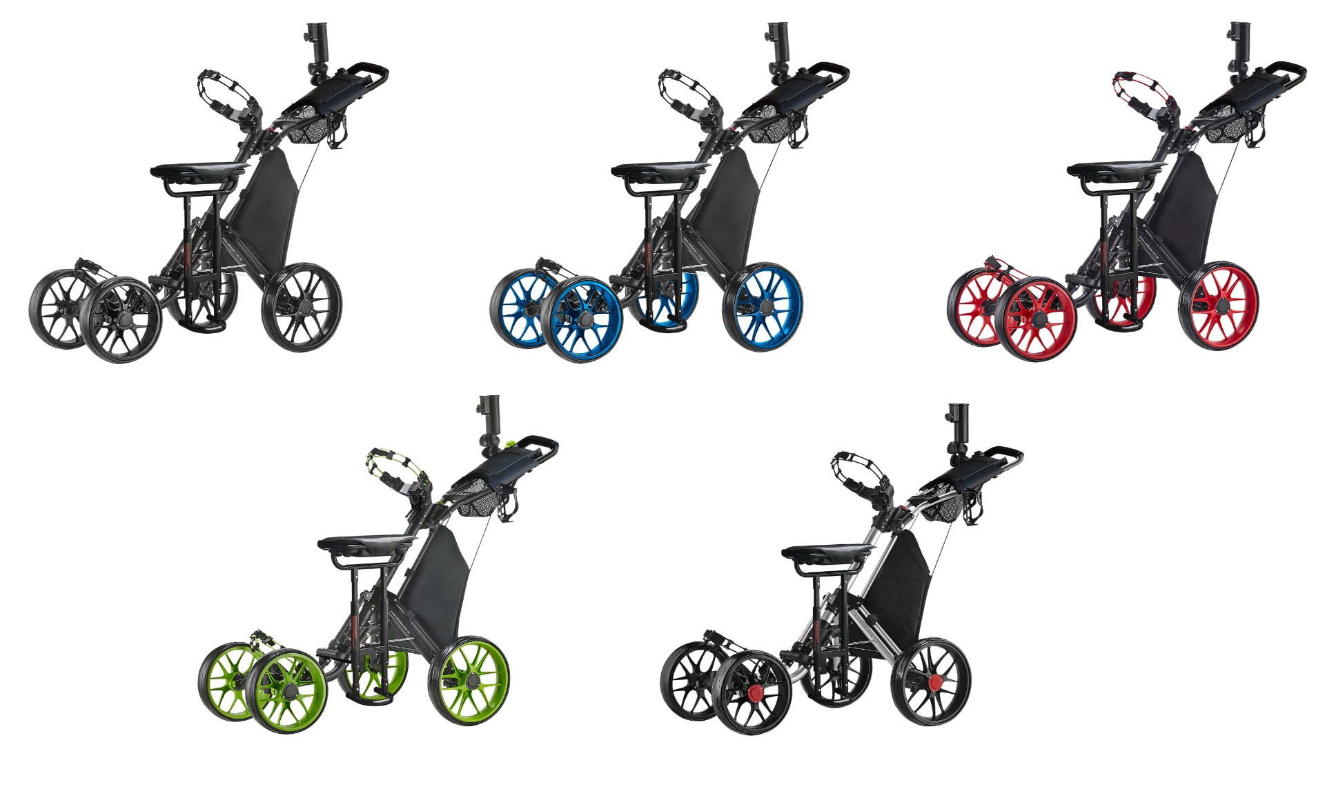 CaddyTek Pro One-Click Folding 4-Wheel Removable Seat Golf Push Cart