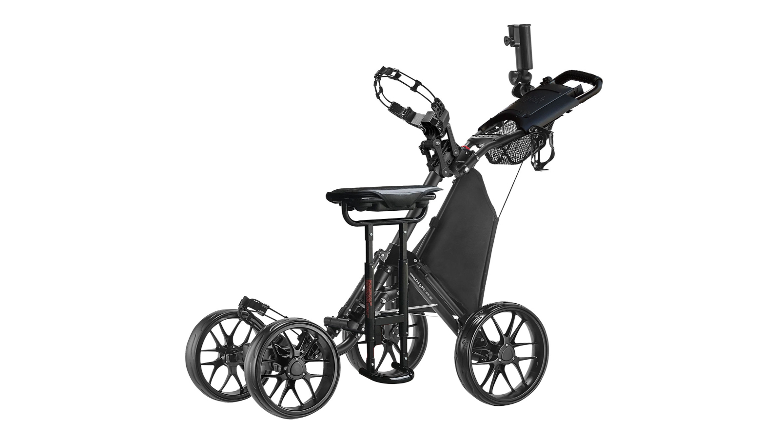 CaddyTek Pro One-Click Folding 4-Wheel Removable Seat Golf Push Cart - Dark Grey