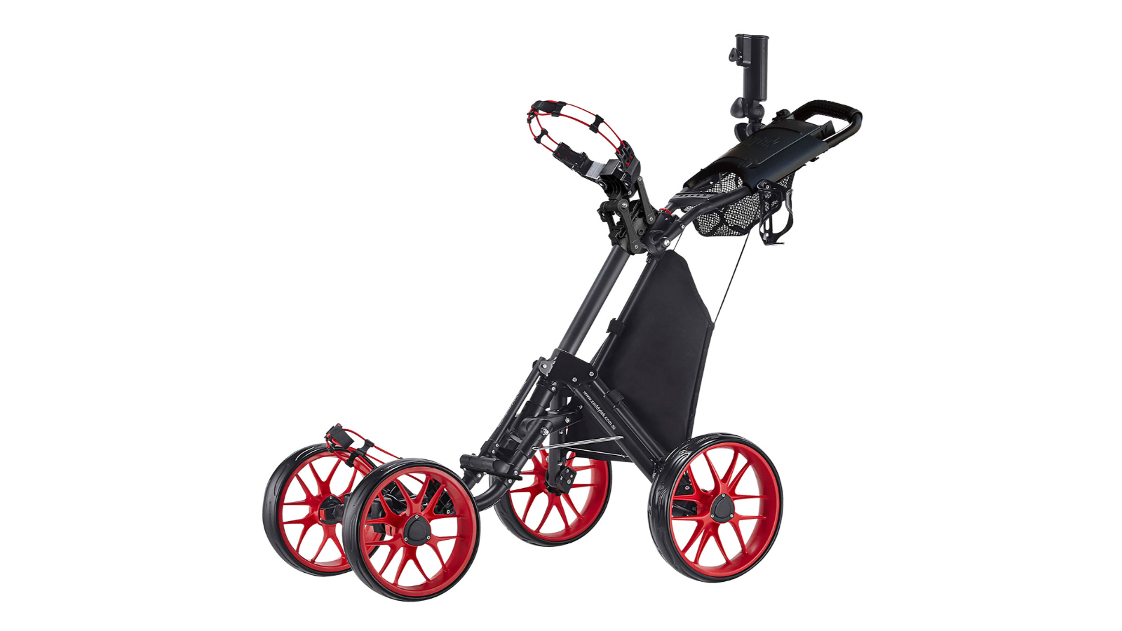 CaddyTek Pro One-Click Folding 4-Wheel Golf Push Cart - Red