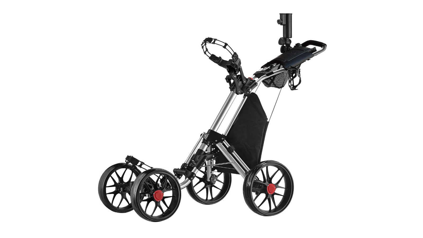 CaddyTek Pro One-Click Folding 4-Wheel Golf Push Cart - Silver