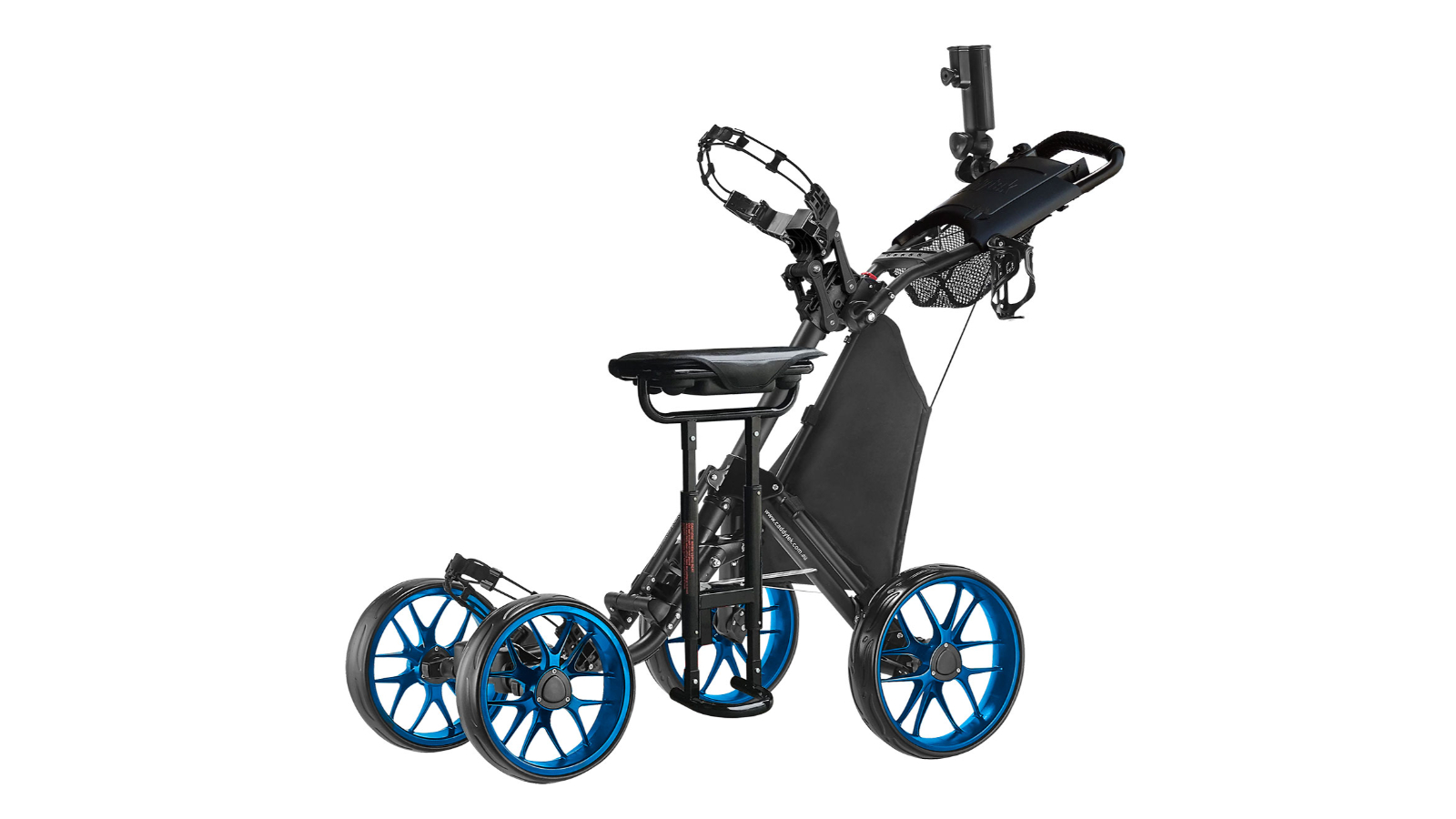 CaddyTek Pro One-Click Folding 4-Wheel Removable Seat Golf Push Cart - Blue