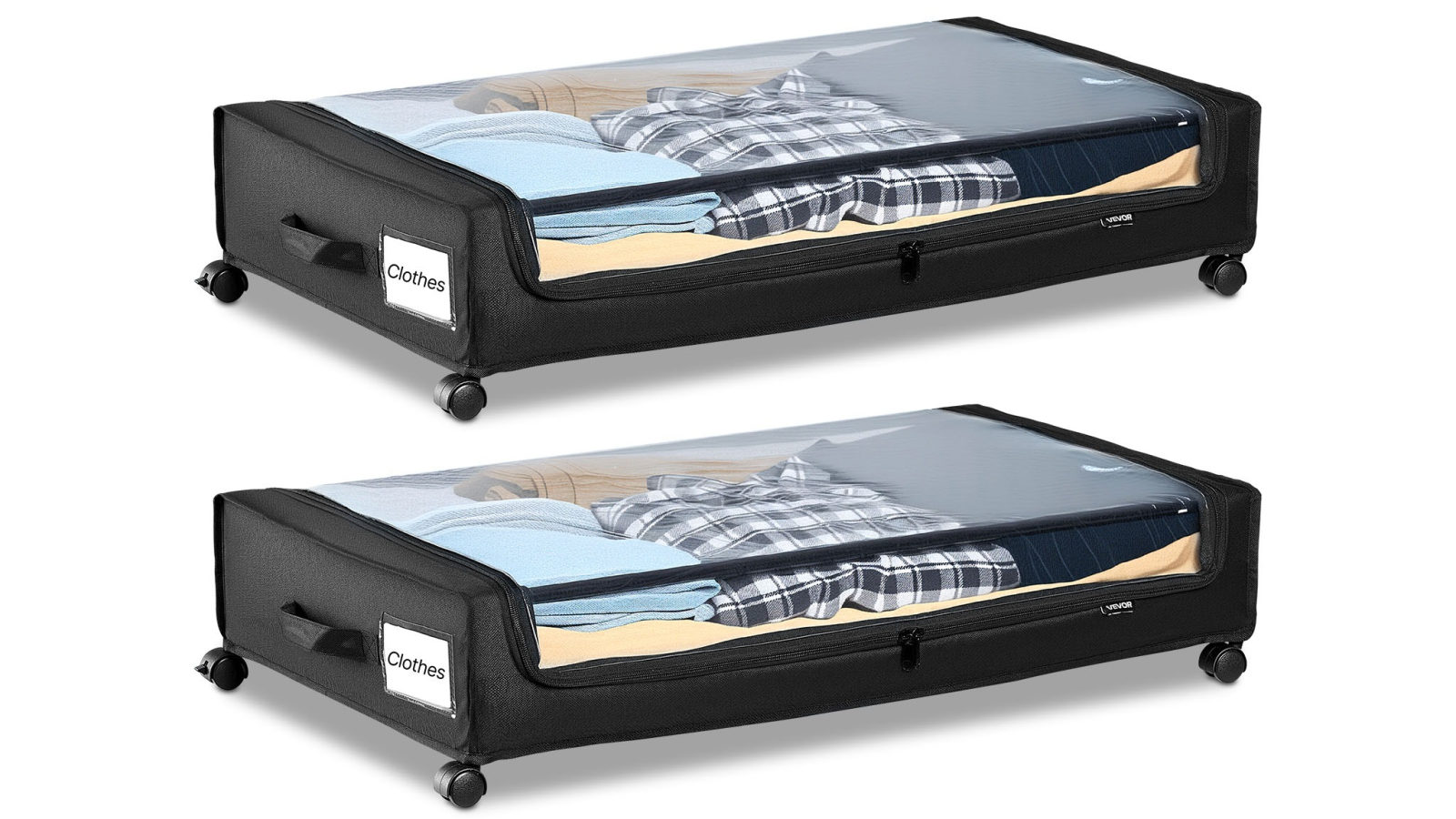 Vevor 77 x 47 x 17.3cm Pack of 2 Rolling Storage Bags Under Bed Storage with Wheels