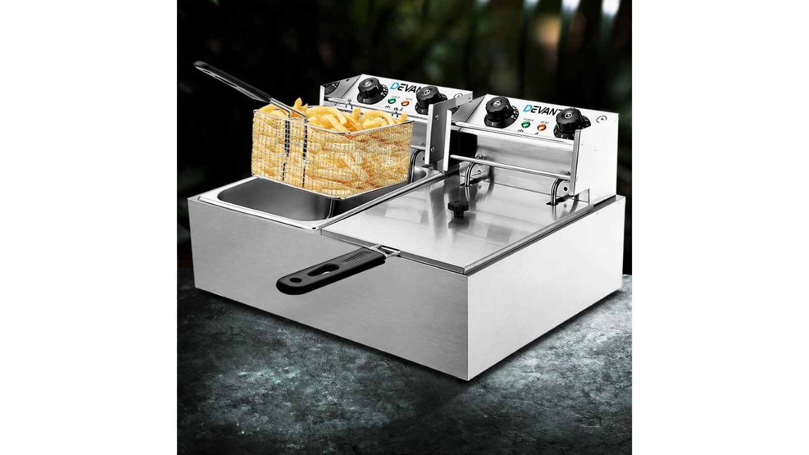 Devanti Commercial Electric Twin Deep Fryer Silver Harvey Norman