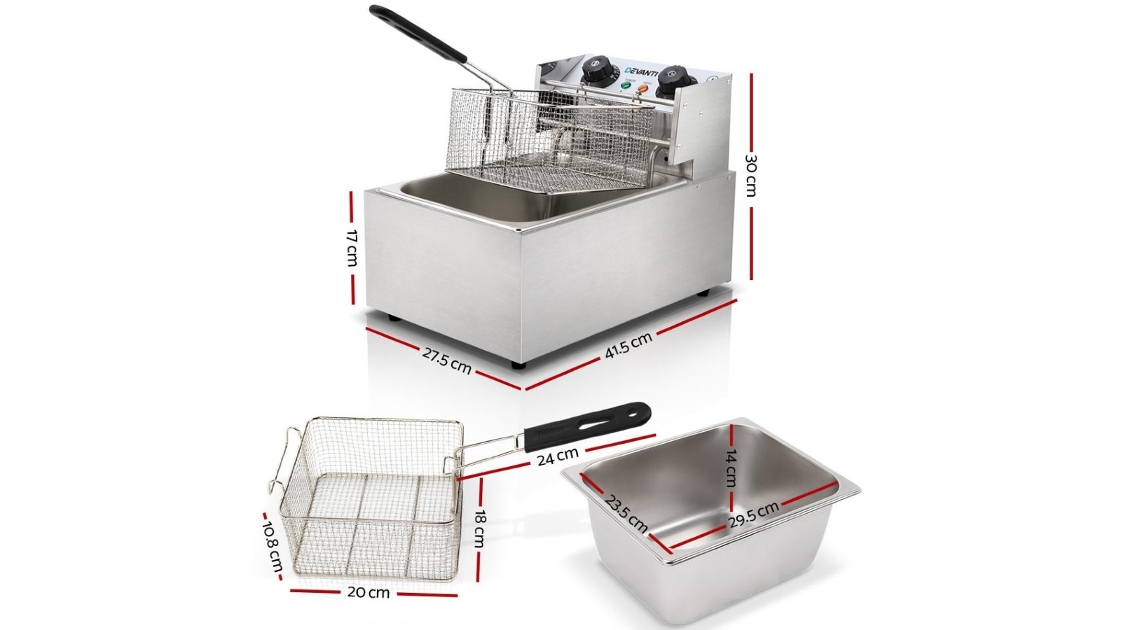 Devanti Commercial Electric Single Deep Fryer Silver Harvey Norman