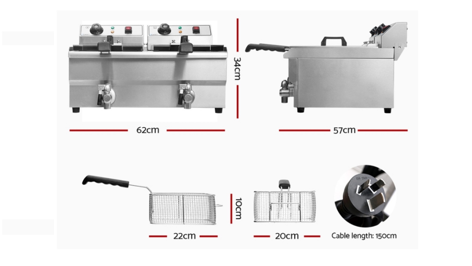 Devanti Commercial Electric Twin Deep Fryer Harvey Norman