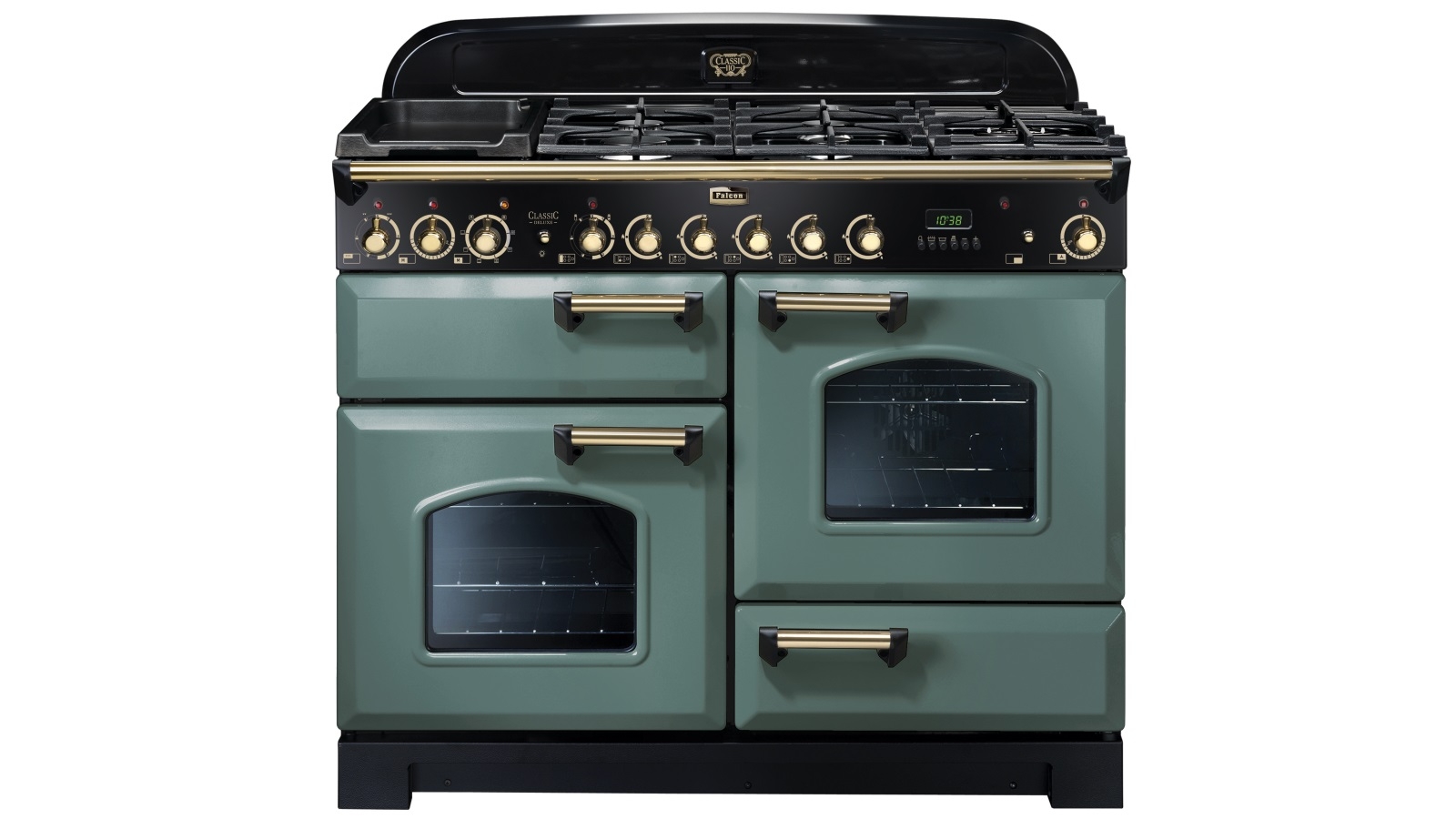 Falcon Classic Deluxe 1100mm Brass Fitting Dual Fuel Freestanding Cooker - Mineral Green