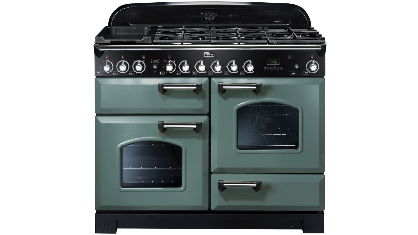 Falcon Classic Deluxe 1100mm Chrome Fitting Dual Fuel Freestanding Cooker - Mineral Green