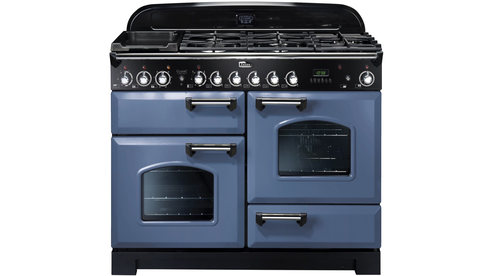 Falcon Classic Deluxe 1100mm Chrome Fitting Dual Fuel Freestanding Cooker - Stone Blue