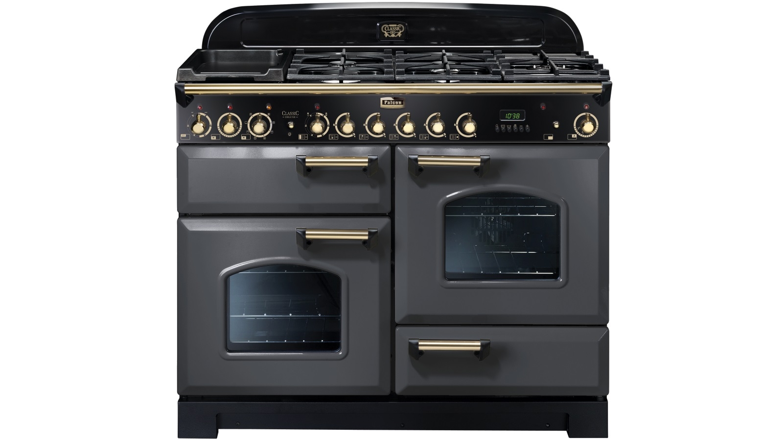 Falcon Classic Deluxe 1100mm Brass Fitting Dual Fuel Freestanding Cooker - Slate/Brass