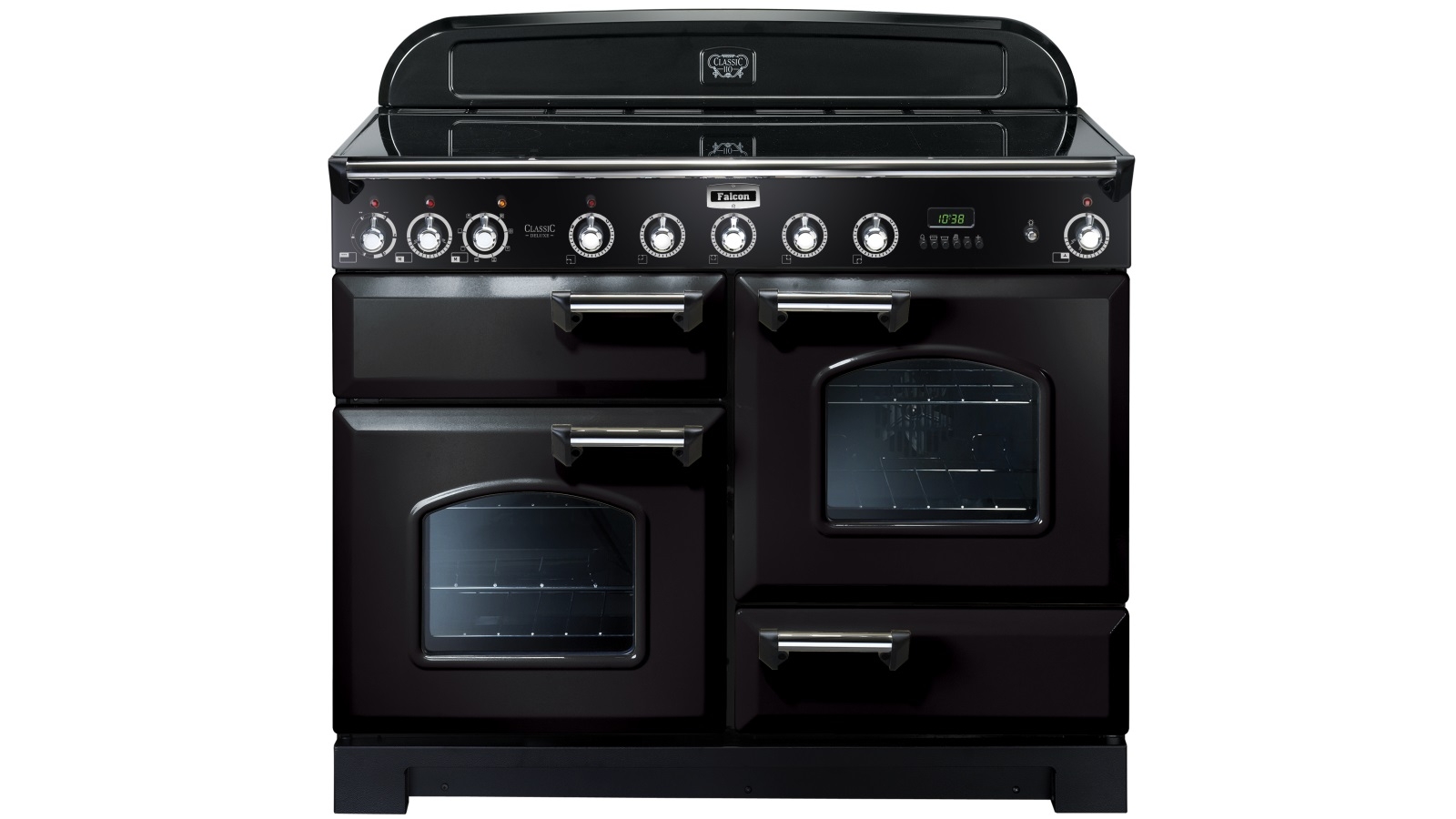Falcon Classic Deluxe 1100mm Chrome Fitting Induction Range Freestanding Cooker - Black