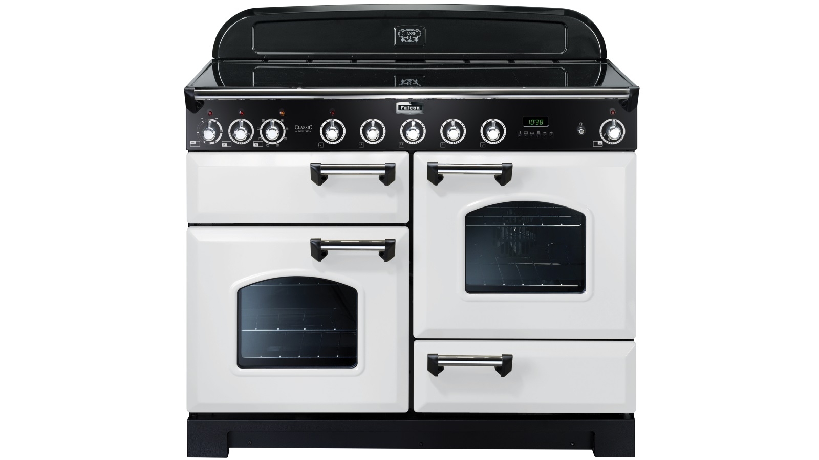 Falcon Classic Deluxe 1100mm Chrome Fitting Induction Range Freestanding Cooker - White