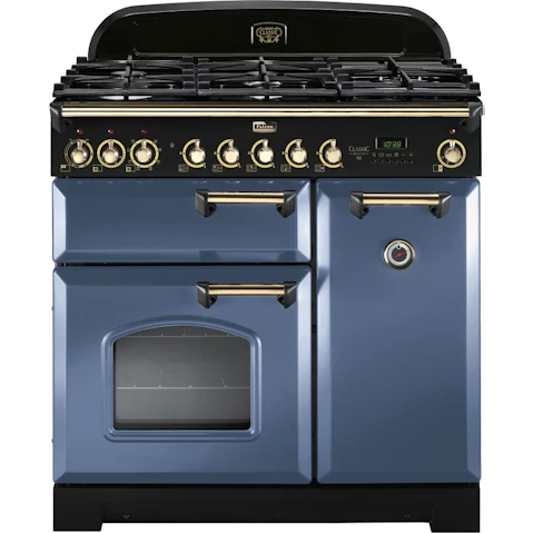 Falcon Classic Deluxe 900mm Brass Fitting Dual Fuel Freestanding Cooker - Stone Blue