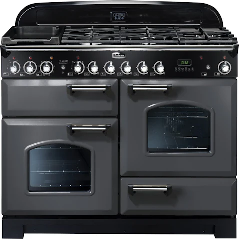 Falcon Classic Deluxe 1100mm Brass Fitting Dual Fuel Freestanding Cooker - Slate/Chrome