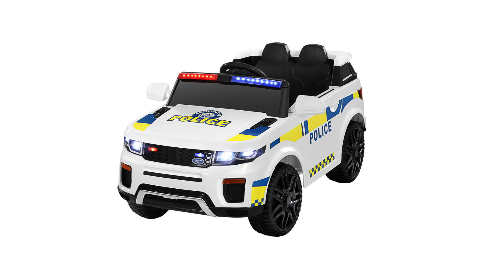 Rigo Kids Electric Ride On Patrol Police Car Horn Music Remote - White